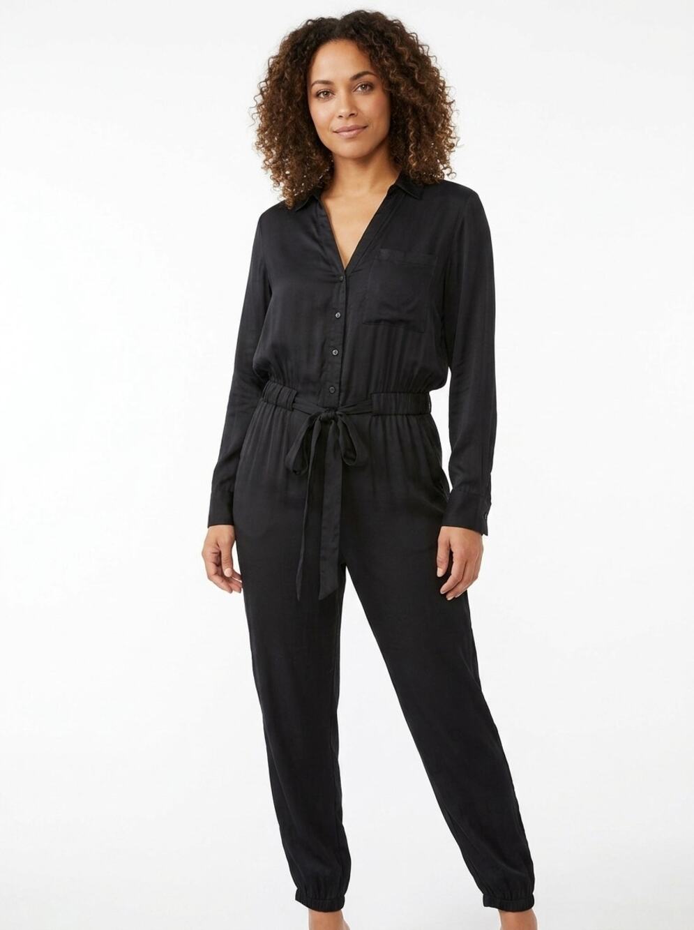 Young Fabulous & Broke Black Satin Relaxed Fit Jumpsuit Women Size M
